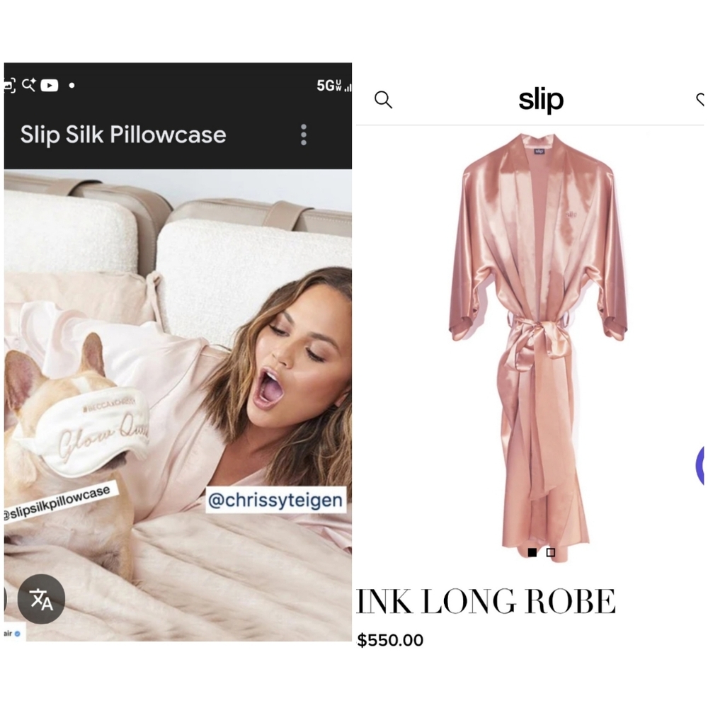 SLIP SILK Pink Long Robe limited edition CHRISSY TEIGEN